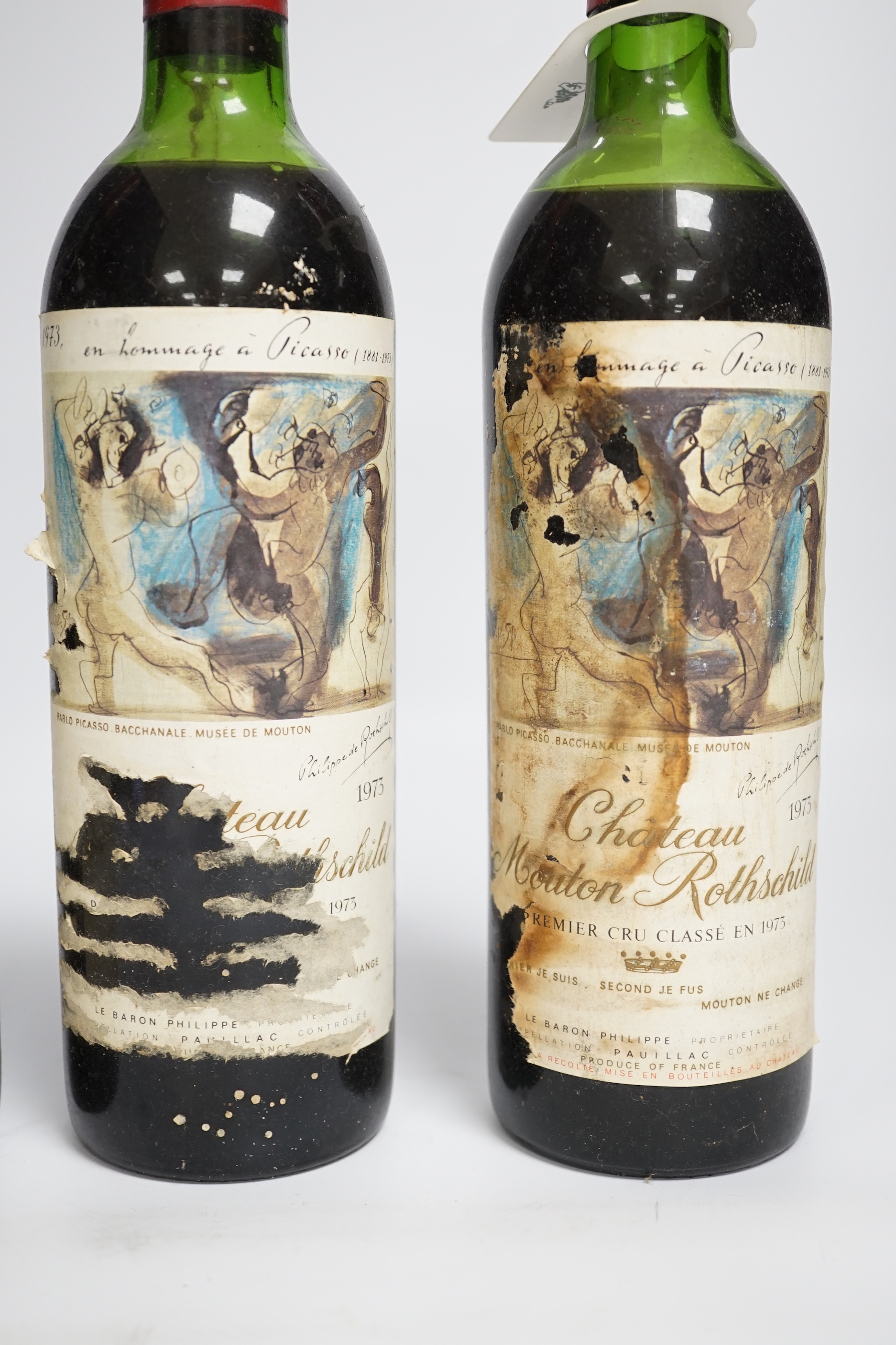 Three bottles of Chateau Mouton Rothschild, premiere cru classe 1973